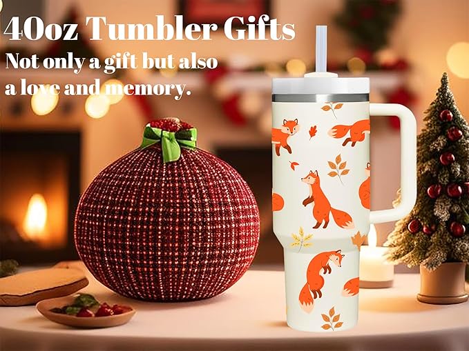 AMZUShome 40 OZ Fox Tumbler with Handle.Fox Tumblers.Fox Lover Tumbler Gift.Unique Birthday Christmas 40 OZ Fox Cup Gifts for Women.