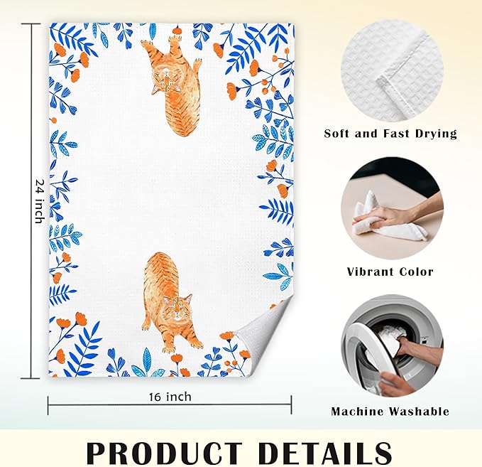 Orange Cat Kitchen Towels - 16x24 Inch, Cat Lovers Gifts
