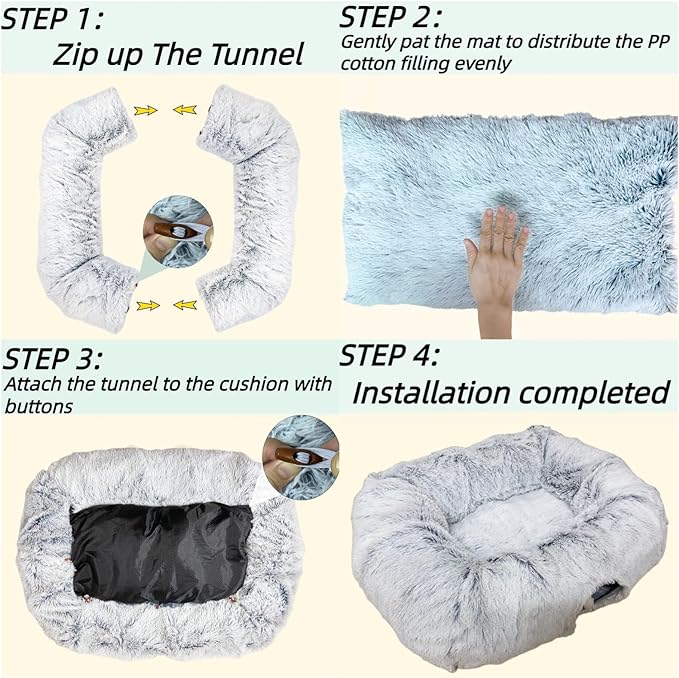 XxingSheep Extra Large Cat Tunnel Bed for Indoor Cats Peekaboo Cat Cave Donut with Center Mat