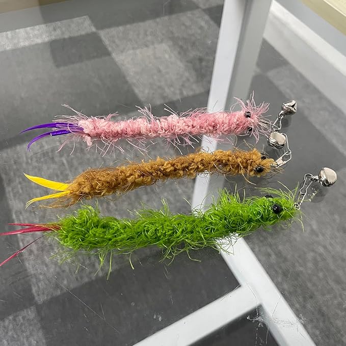 AcceLeah Cat Worm Toy Refills Cats Teaser Toys Wand Replacement,Cat Worms and Dragonfly Refill,Cat Wand Toy Assorted Teaser Refills with Bell (11 Pcs)