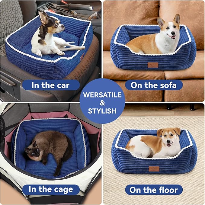 Large Rectangle Cat Dog Bed for Puppy Pets Indoor Outdoor Machine Washable Sleeping Sofa Non-Slip Bottom Breathable Soft Puppy Bed Durable Orthopedic Calming Pet Cuddler (Large, Blue)