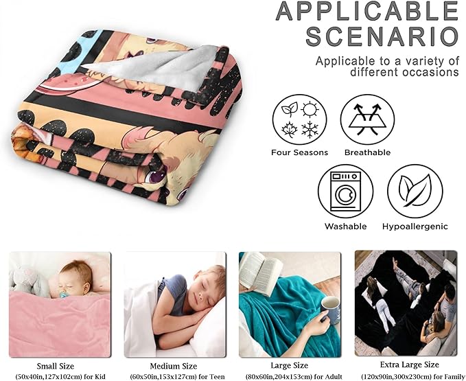 Kawaii Anime Blanket for Girls and Women - Ramen Dogs Boba Flannel Decor - Luxurious Warm and Cozy - M 50X60 Inch for Teen/Travel