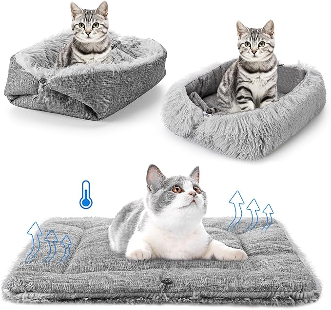 2 Pcs Cat Beds Small Dog Bed, Self Warming Cat Dog Mat Washable Warm Fluffy Pet Pad Calming Cushion Soft Kitty Bed for Indoor Outdoor Crate Pets Cat Small Dog Sleeping, 24 x 20 Inch (Gray)