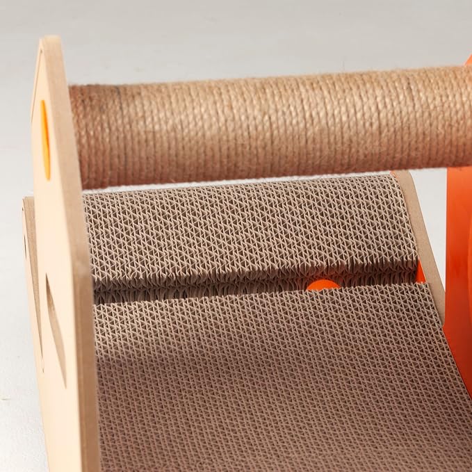 Rocking House Cat Scratcher - 3-in-1 Cat Scratching Lounge, Bed, and Play Center with Curved Groove and Interactive Game Ball, Cat Tree for Indoor Cats