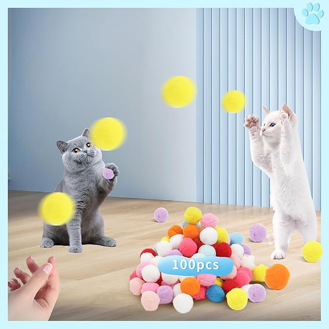 24 Pcs Colorful Pet Balls, Soft Plush Balls, Indoor Toy for Cat, Interactive Cat Toy.