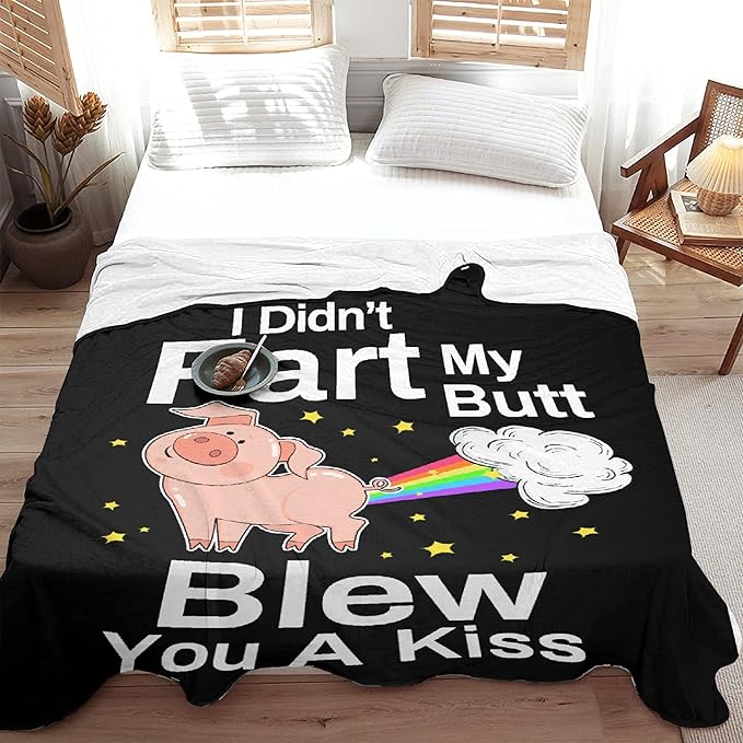 Pig Blanket,Girls Pink Pigs Animal Fleece Lightweight Throws,I Didnt My Blew You A Kiss,Super Soft Sherpa Blankets, for Bed Sofa Couch,Funny Things for Teen,120"x90" Extra King for Family