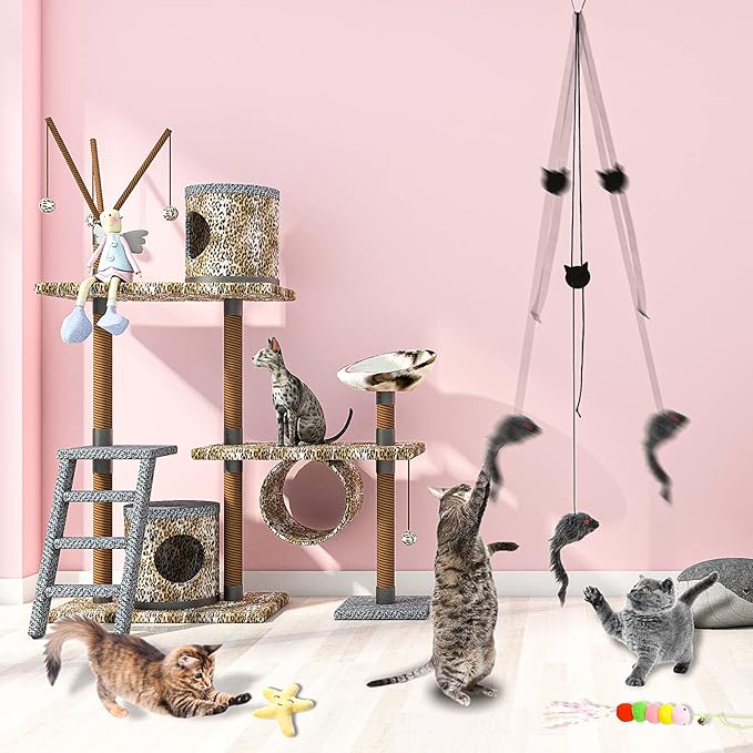 Cat Toys,Mice Toys for Indoor Cats,3 Pack Hanging Door Cat Toys with Tassel,Retractable Cat Toy with Rope Mouse Starfish Caterpillar,Interactive Cat Teaser Toy for Indoor Kitten Play Chase Exercise
