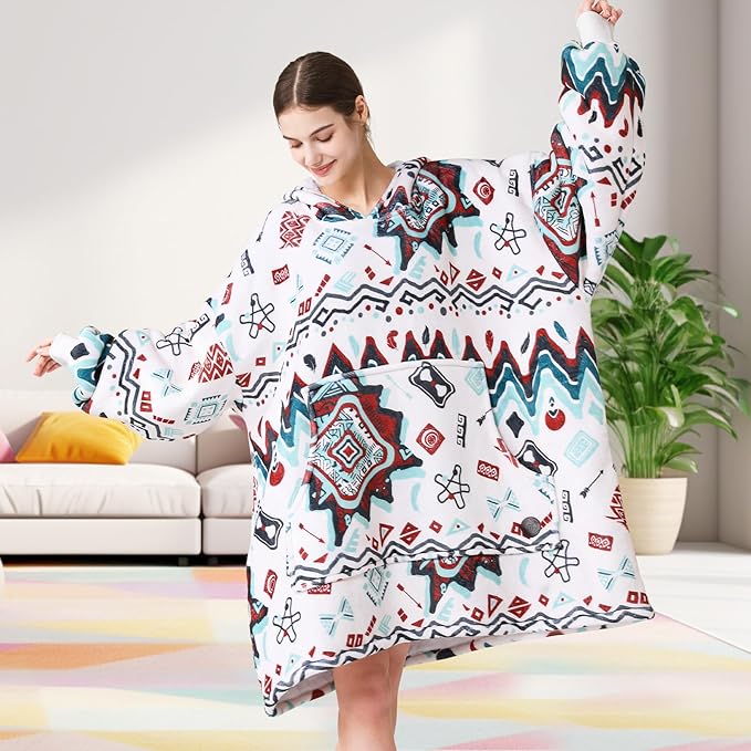 THREE POODLE Wearable Blanket Hoodie for Women, Oversized Sherpa Sweatshirt Blanket for Adults Men, Warm Cozy Bohemia Hooded Blanket, Gifts for Mom Girlfriend Sister