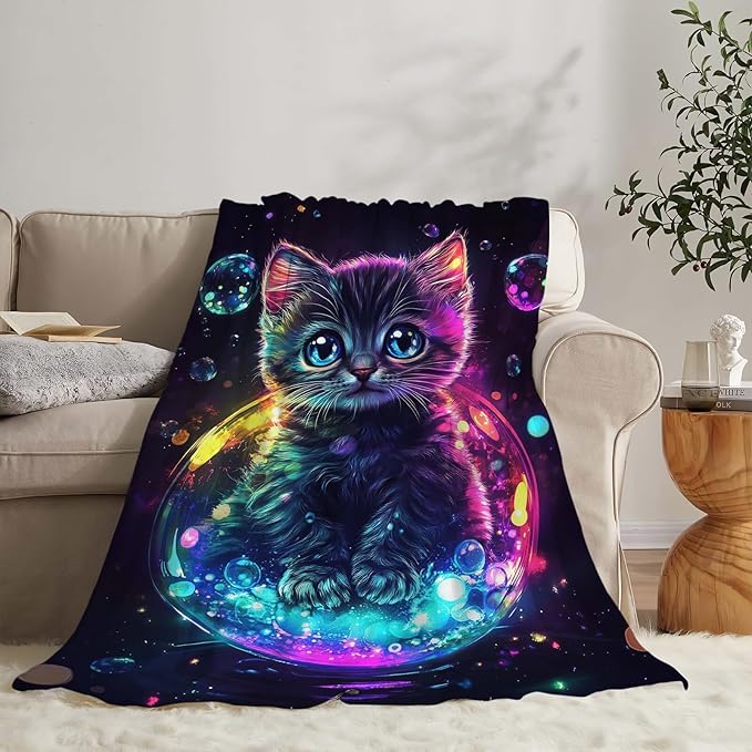 Cat Throw Blanket Cat Gifts for Kids Girls Boys Adults Women Men Soft Cozy Warm Plush Fluffy Fuzzy Fleece Blanket Decor 40''X50''