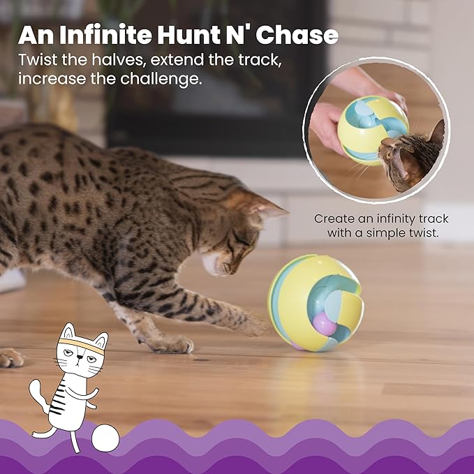 Catstages Twist-A-Ball Track Convertible Cat Track with Three Ways to Play, Standing, Infinity, or Rolling Ball Track, Blue