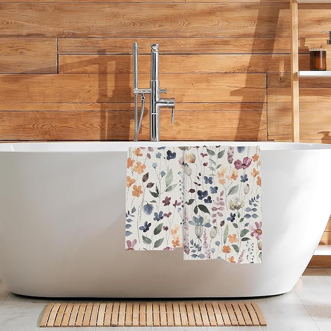 Watercolor Flowers Bathroom Hand Towel Set of 2,Vintage Botanical Floral Leaves Fingertip Kitchen Hand Towel,Soft Absorbent Decorative for Hotel Gym Yoga Home Decor