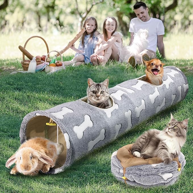 Cat Tunnel - 10‘’ Large Collapsible Cat Tunnels for Indoor Cats, Kittens, Rabbits, Ferret - Bone