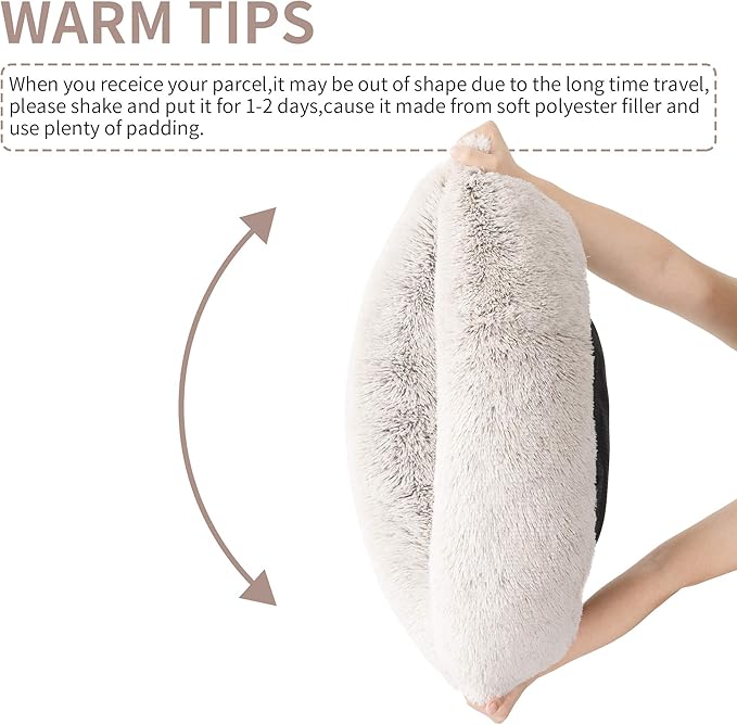 Love's cabin 20in Cat Beds for Indoor Cats - Cat Bed with Machine Washable, Waterproof Bottom - Tie-Dye/Coffee Fluffy Dog and Cat Calming Cushion Bed for Joint-Relief and Sleep Improvement