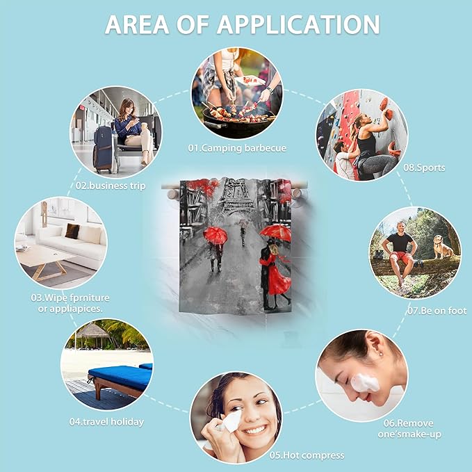 Eiffel Tower Hand Towel Set of 2,Autumn Paris Face Washcloths Fingertip Kitchen Towels 28 x 14 Inch Soft Bath Dish Cloth for Bathroom Gym Hotel Salon Spa Sport