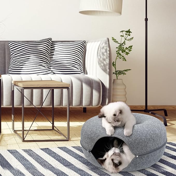 Cat Donut Tunnel, Cat Tunnel Bed for Indoor Cats Cave Bed, Scratch Resistant Donut Cat Bed. (Grey, 23 INCH 1 Pack)