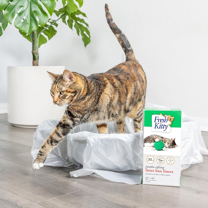 10 Count Fresh Kitty Durable Litter Box Liners, Easy Clean Up Elastic Jumbo Sifting Litter Pan Box Liners, Bags for Pet Cats