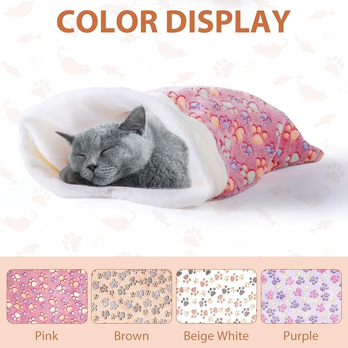 Peryiter 4 Pcs 24 x 22 Inch Cat Sleeping Bag Cat Puppy Bed Cave Kitty Sack Sleeping Bed Warm Soft Puppy Burrow Pad Sack Bag for Cats and Small Dog Cat Hideaways Pet Mat Paw Print