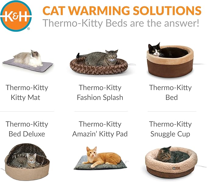 K&H PET PRODUCTS Self-Warming Cat Bed Pad, Self-Heating Thermal Cat and Dog, Cat Warmer Mat for Feral and Indoor Cats, Oatmeal/Chocolate 21 X 17 Inches