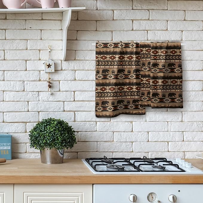 Brown Bear Forest Hand Towels Set of 2 Ethnic Tribe Soft Absorbent Decorative Fingertip Towels for Bathroom Home Kitchen Hotel Spa Gym