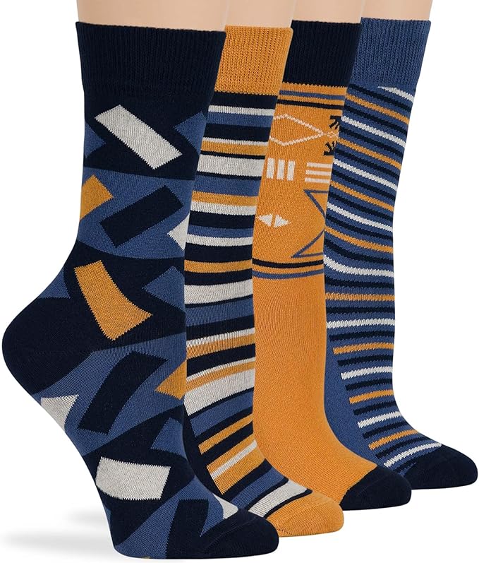 7BIGSTARS KINGDOM Womens Fun Cotton Crew Socks - 4 Pack L/M - Cactus Space Desert Coffee Fox Dog Hedgehog Puppy Flower Bird