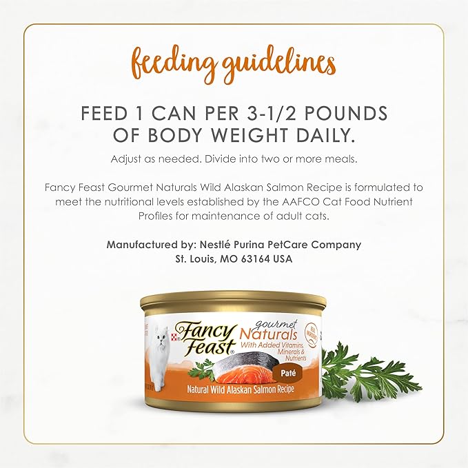 Purina Fancy Feast Wet Cat Food Pate Gourmet Naturals Wild Alaskan Salmon Recipe - (Pack of 12) 3 oz. Cans