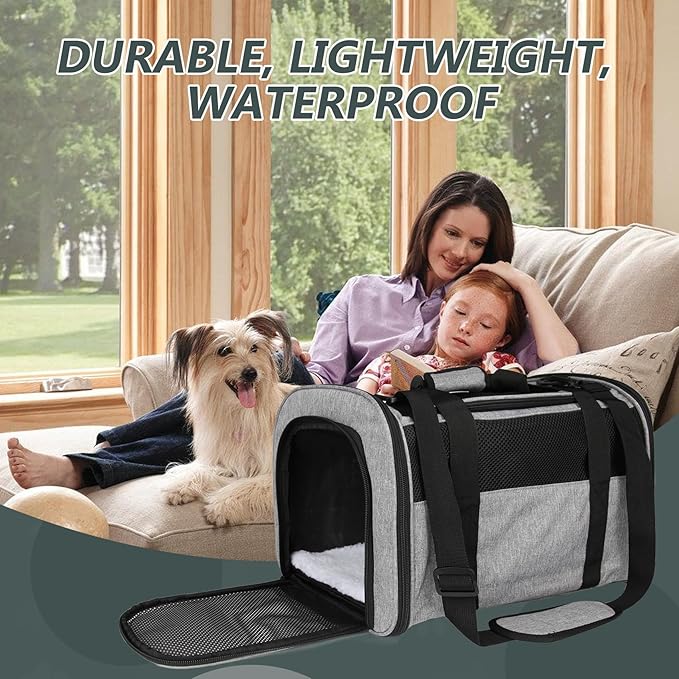 Carriers Soft-Sided Pet Carrier Case for Small Medium Cats Dogs Puppy Under 15 lbs,Airline Approved Cat Carrier with 4 Ventilated Windows (Medium,Grey&Black)