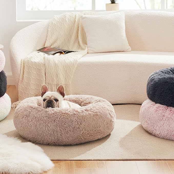 Love's cabin 20in Cat Beds for Indoor Cats - Cat Bed with Machine Washable, Waterproof Bottom - Bluish Grey Fluffy Dog and Cat Calming Cushion Bed for Joint-Relief and Sleep Improvement