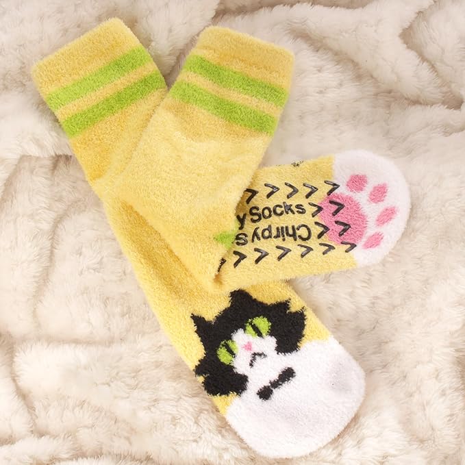 BambooMN Super Soft Warm Cute Women's Animal Non-Slip Fuzzy Fluffy Crew Winter Home Socks