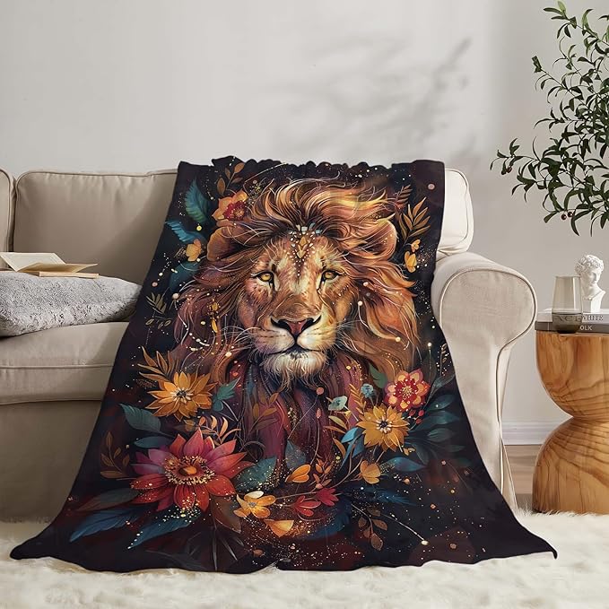 Lion Throw Blanket Lion Gifts for Kids Adults Women Men Soft Cozy Warm Plush Fluffy Fuzzy Fleece Blanket Decor 40''X50''