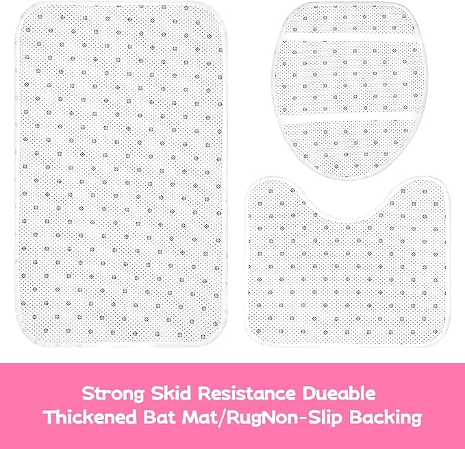 4Pcs Pink Bow Shower Curtains Set, Waterproof, 71”×71“ Washable Bathroom Decor with Non Slip Rugs, Toilet Lid Cover and Bath Mat, Cute Shower Curtain Suitable for Girly and Girls with 12 Hooks