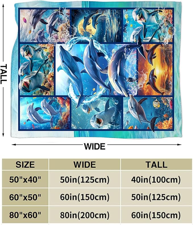 Dolphin Blanket Ultra Soft Cozy Dolphin Throw Blanket Fleece Fuzzy Plush Bedding Marine Life Lovers Gifts for Women Girls Kids Adults Couch Sofa 50"x40"