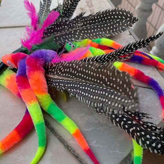 Cat Feather Toys Replacement Cat Wand Refills,,Interactive Cat Wand Toy Replacement,Cat Worms Refill,Cat Wand Toy Assorted Teaser Refills (13Pcs Feathers Worm)