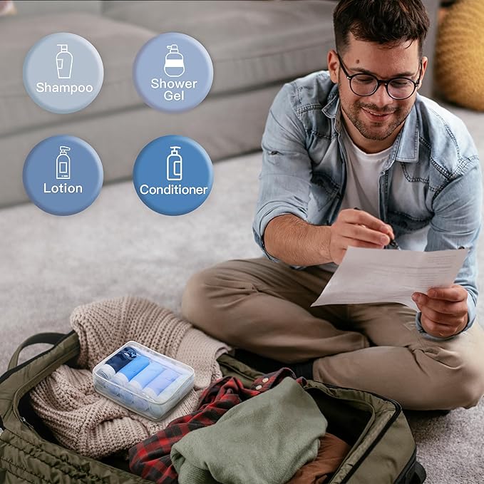 3oz Travel Bottles for Toiletries,Silicone Leak Proof Squeezable Travel Containers,TSA Approved Travel Essentials Bag for Shampoo Conditioner,5 Pack,Navy Pack