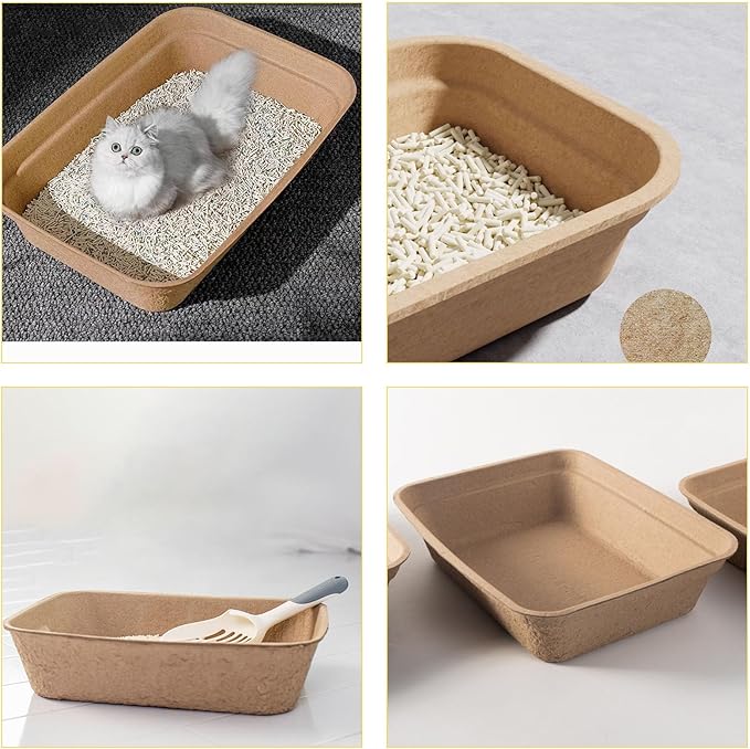 8 Pack Disposable Cat Litter Box, 17 x 13.2 x 4 Inch Large Kitty Litter Box Pans Paper Cat Litter Tray for Hamster, Guinea Pig, Rabbit, Portable