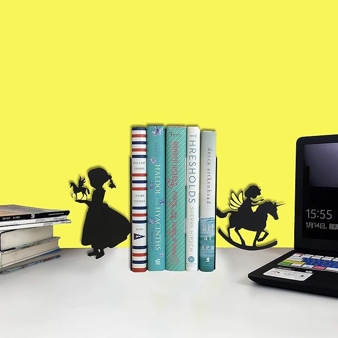 Bookends for Kids, Princess Book Ends for Girl's Room Unicorn Book Ends Angel Bookends - Book Holder for Baby Nursery Books, Gifts for Brides (A Pair)