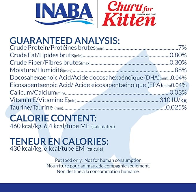 INABA Churu for Kittens, Creamy, Purée Lickable Cat Treats with DHA, EPA, Vitamin E & Taurine, 0.5 Ounces Each, 24 Tubes (4 per Pack), Tuna Recipe
