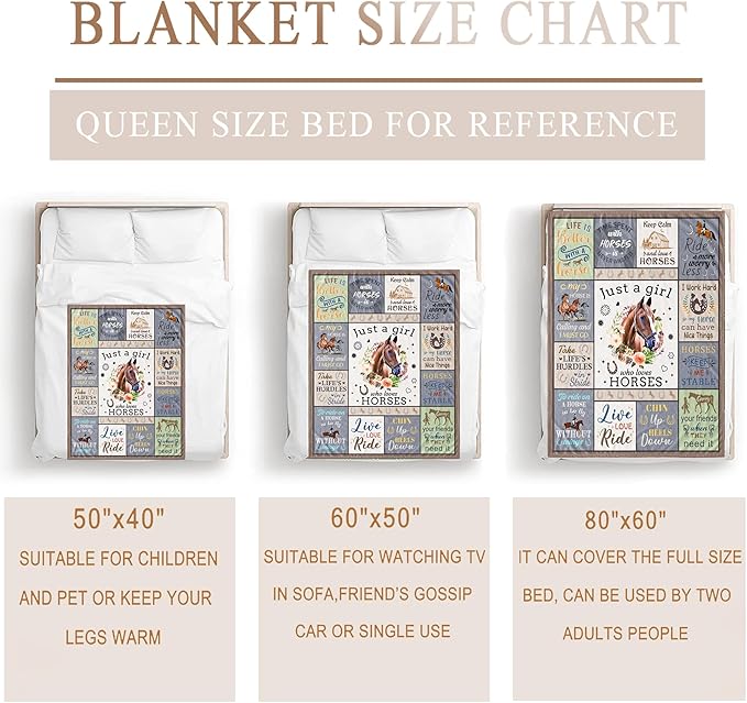Horse Blanket for Girls, Horse Gifts for Girls Women, Just A Girl Who Loves Horses Blanket, Horse Lovers Birthday Gifts Decor Throw Blanket 80" x 60"