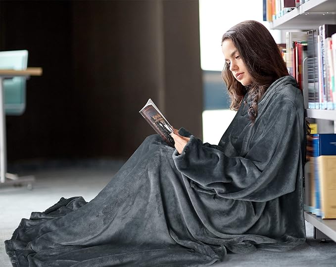 Solaris Wearable Blanket with Sleeves for Adults, Softness Comfort Warmth Fleece Gift for Women Men, Snuggy Body Throw TV Blanket for Home Office Lounge, Gift for Her