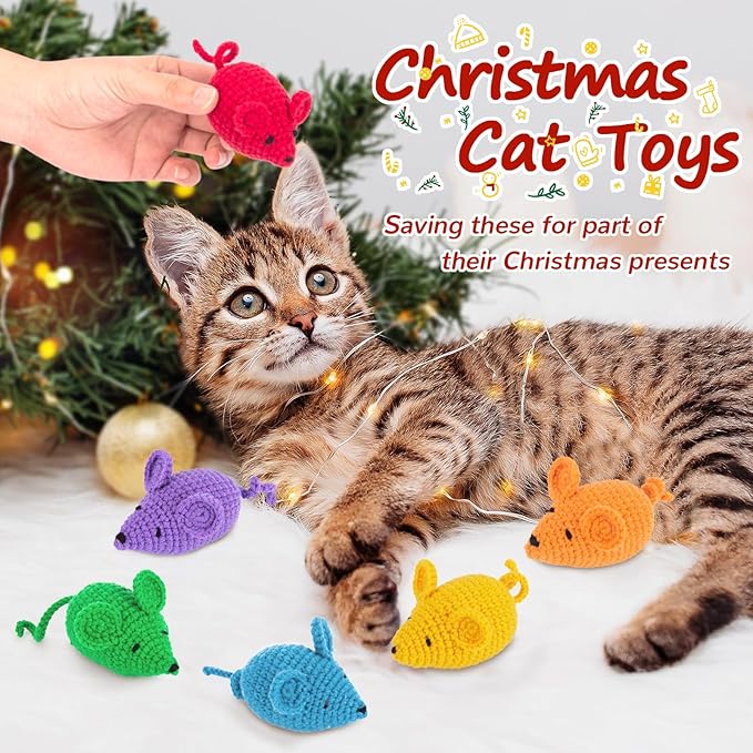 Retro Shaw Catnip Toys Mice,Cat Nip Toys for Indoor Cats Kitten,6 Pack Cat Toys Mouse Woolen Yarn Crochet Animals Toys,Cat Teeth Cleaning Toy Cat Kicker Toys