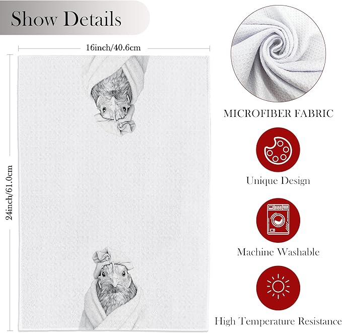 Funny Chicken Towels, Decorative Hand Towels, Kids & Animal Bathroom Decor, 16x24 Inch