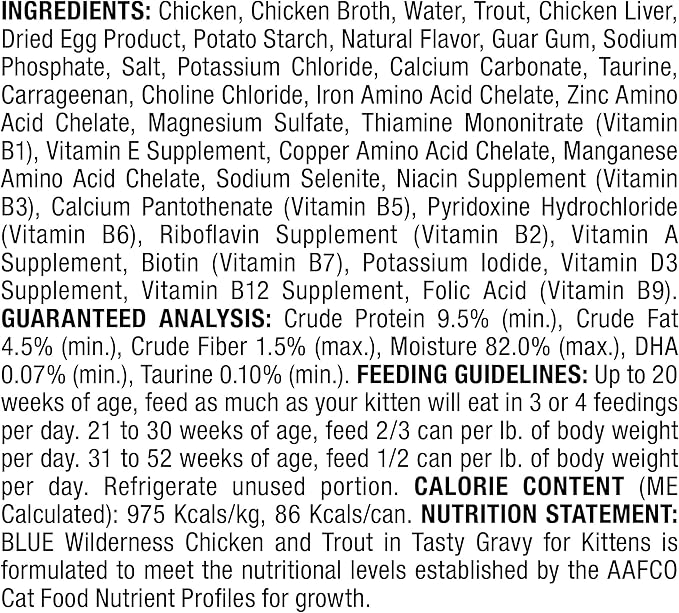 Blue Buffalo Wilderness Wild Delights Natural Wet Food for Kittens, Flaked Chicken & Trout in Tasty Gravy, 3-oz. Cans, 24-pack