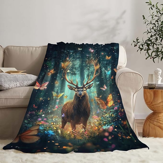 Deer Throw Blanket Elk Gifts for Kids Girls Boys Adults Women Men Soft Cozy Warm Plush Fluffy Fuzzy Fleece Blanket Decor 40''X50''