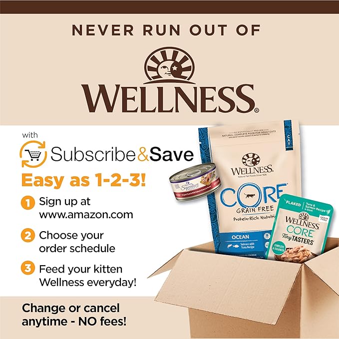 Wellness CORE Tiny Tasters Wet Cat Food, Complete & Balanced Natural Pet Food, Made with Real Meat, 1.75-Ounce Pouch, 12 Pack (Adult Cat, Minced Chicken & Beef in Gravy)