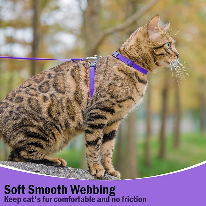 PUPTECK Adjustable Cat Harness and Leash Set Escape Proof Kitten Strap Collar for Walking Travel, Purple