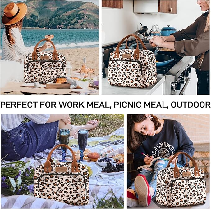Buringer HOMESPON Lunch Bag for Woman Man Adults with Front Pocket Insulated Lunch Tote Lunch Box Container for Work Picnic or Travel(Leopard)