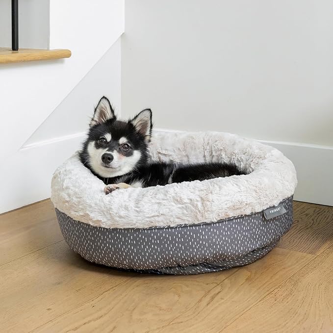 Fringe Studio Beans Charcoal Small Circle Pet Bed 18"- Poly Filled with Faux Fur Interior - Machine Washable