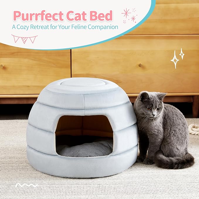 Made4Pets Cat Bed and House, 2-in-1 Foldable Cat Houses for Indoor Cats, Soft Velvet Cat Cave, Removable and Washable Cushion, Cat Condo for All-Season Comfort and Style