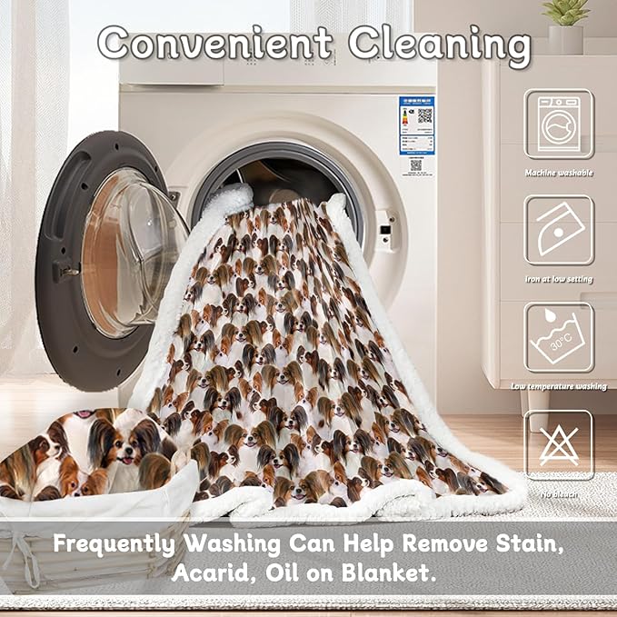 BlessLiving Cute Papillon Dog Fleece Throw Blanket Shepherd Dog Bed Blanket Plush Soft Blanket for Bed and Couch (Throw, 50 x 60 Inches)