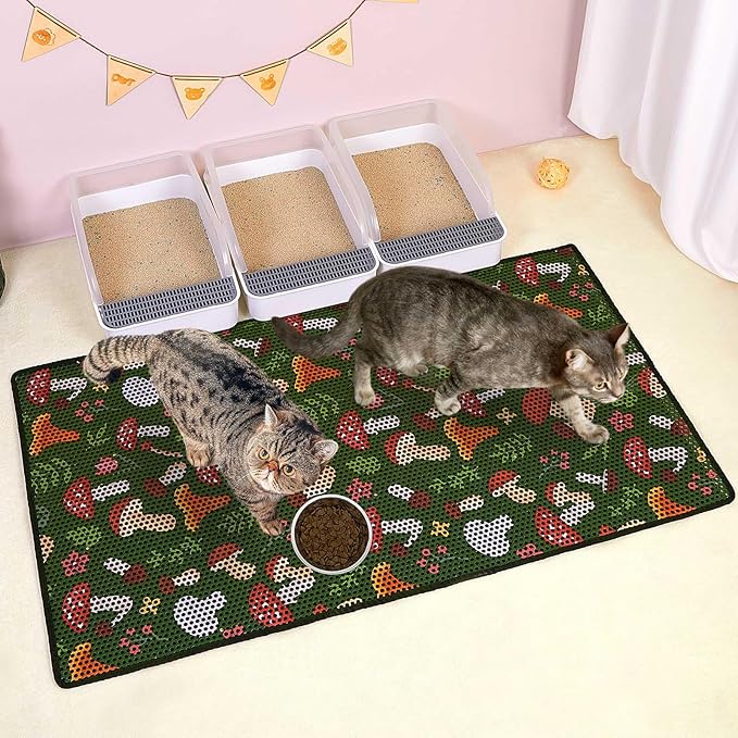 Bienbee Cat Litter Mat, 46"x27" Jumbo Litter Mat Double Layer Litter Trapping Mat,Reduces Tracking and Keeps Floors Clean, Jungle Mushroom XL