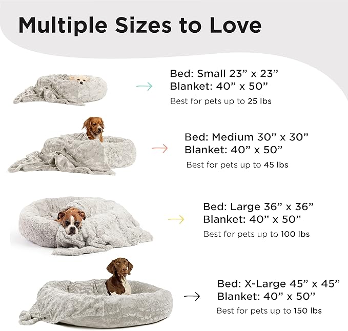 Best Friends by Sheri Bundle Set The Original Calming Lux Donut Cuddler Cat and Dog Bed + Pet Throw Blanket Gray Extra Large 45" x 45"